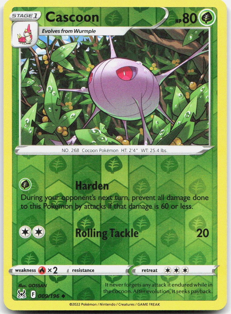 Cascoon Reverse Holo Uncommon SWSH11: Lost Origin 009/196 NM