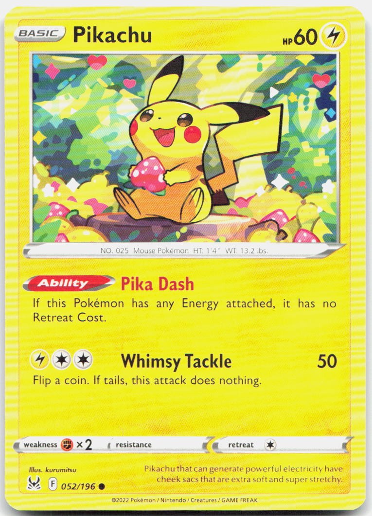 Pikachu 052/196 Common Lost Origin Pokemon Near Mint