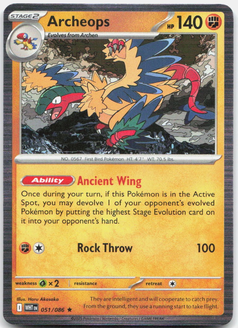 Archeops 051/086 Holo Rare White Flare Pokemon Near Mint