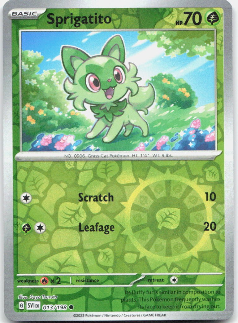 Sprigatito 013/198 Common Scarlet & Violet Pokemon Reverse Holo Near Mint
