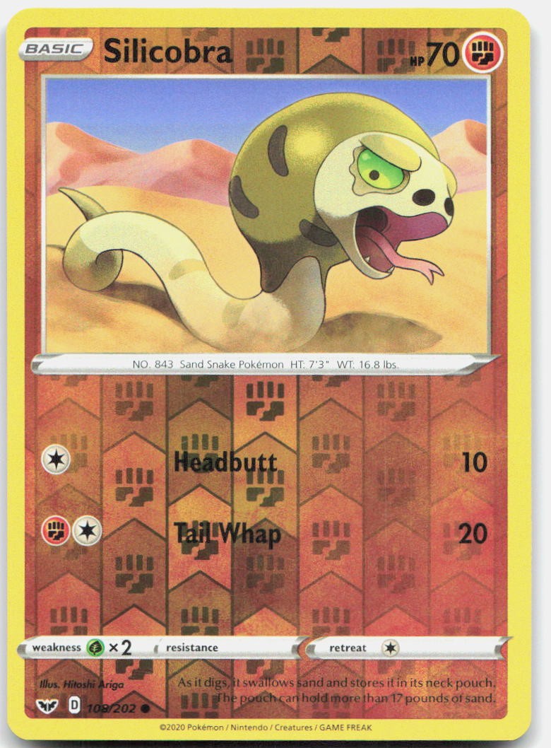 Silicobra 108/202 Common Sword & Shield Pokemon Reverse Holo Near Mint
