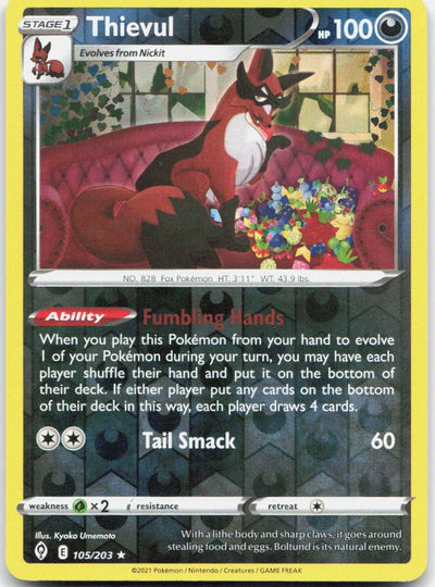 Thievul Reverse Holo Rare SWSH07: Evolving Skies 105/203 NM