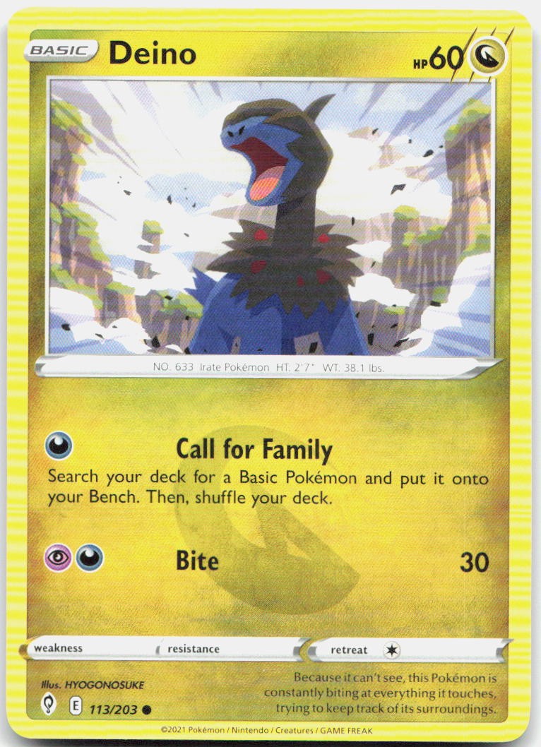 Deino 113/203 Common Evolving Skies Pokemon Near Mint