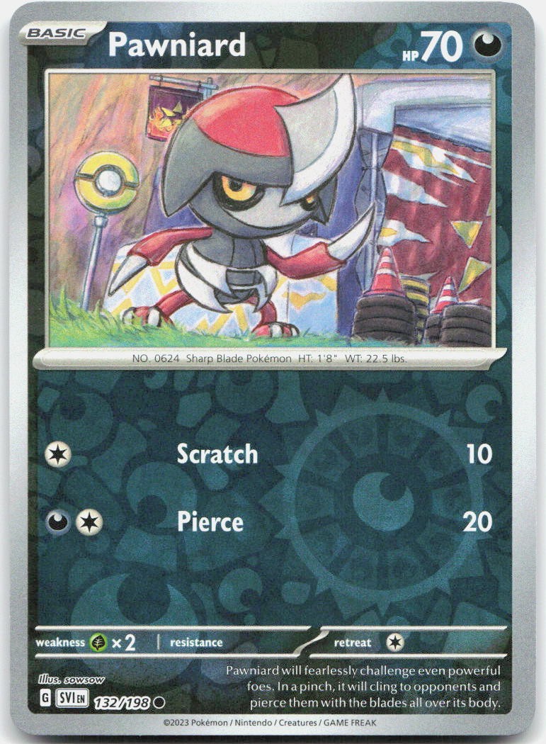 Pawniard 132/198 Common Scarlet & Violet Pokemon Reverse Holo Near Mint