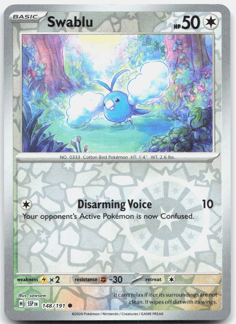 Swablu 148/191 Common Surging Sparks Pokemon Reverse Holo Near Mint