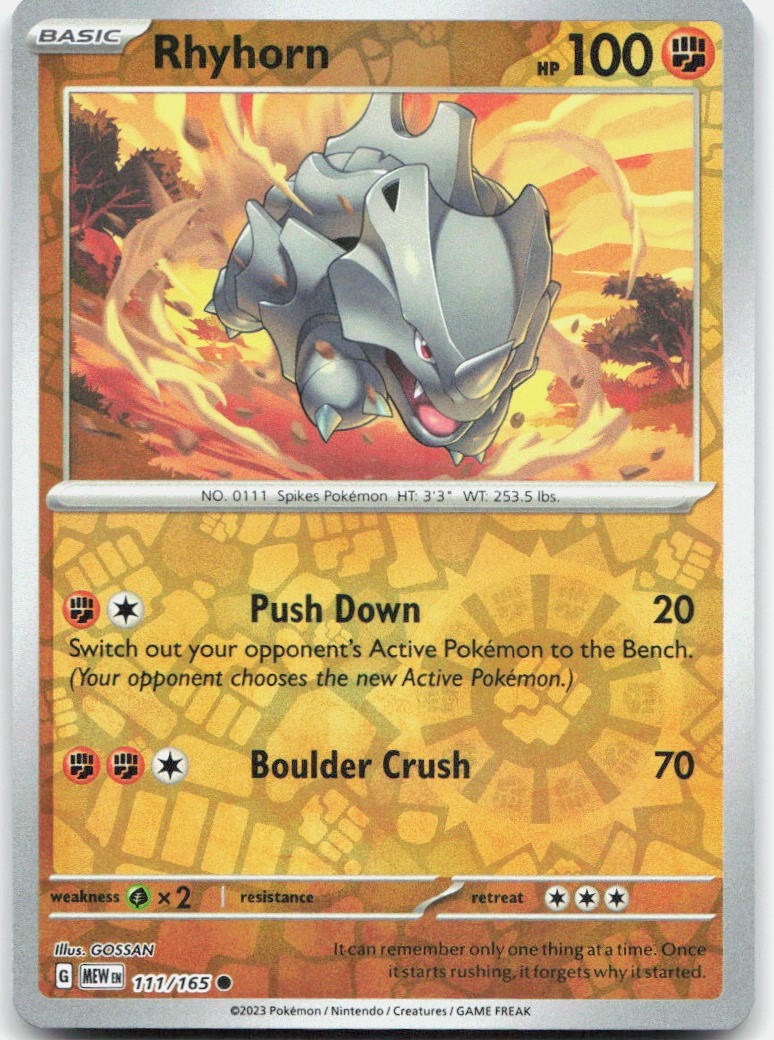 Rhyhorn 111/165 Common 151 Pokemon Reverse Holo Near Mint