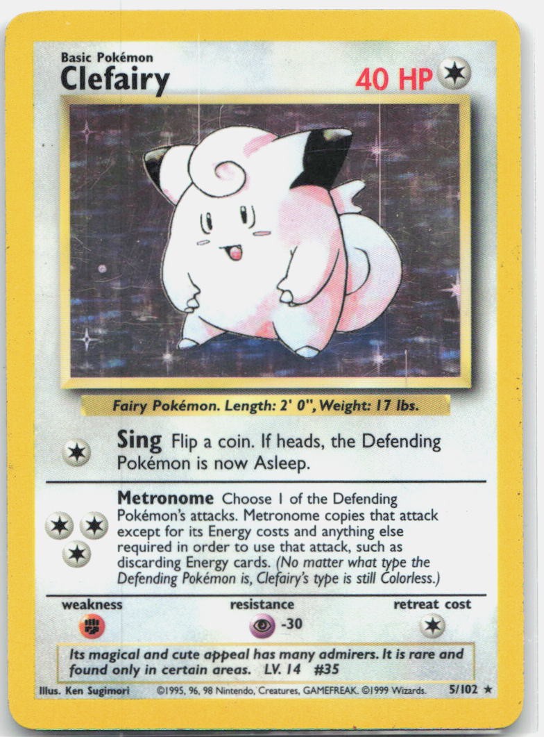 Clefairy 5/102 Holo Rare Base Set Unlimited Pokemon (Read Description)