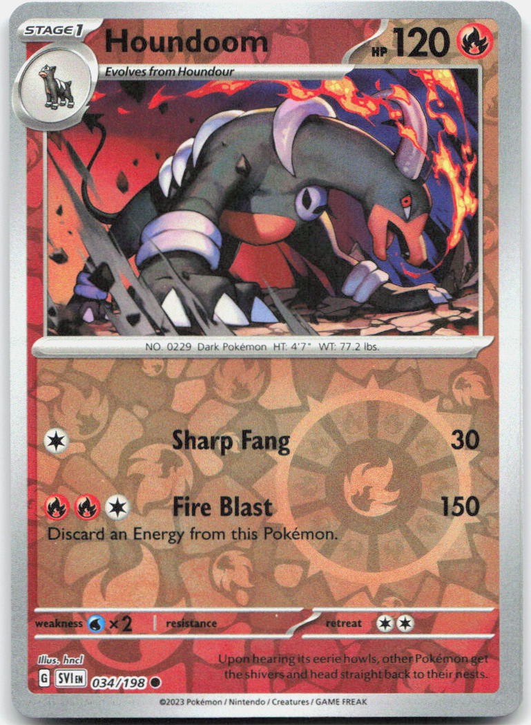 Houndoom - Reverse Holo Common SV01: Scarlet & Violet Base Set 034/198 NM