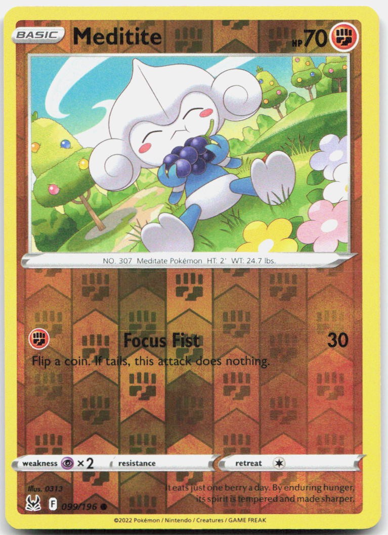 Meditite Reverse Holo Common SWSH11: Lost Origin 099/196 NM