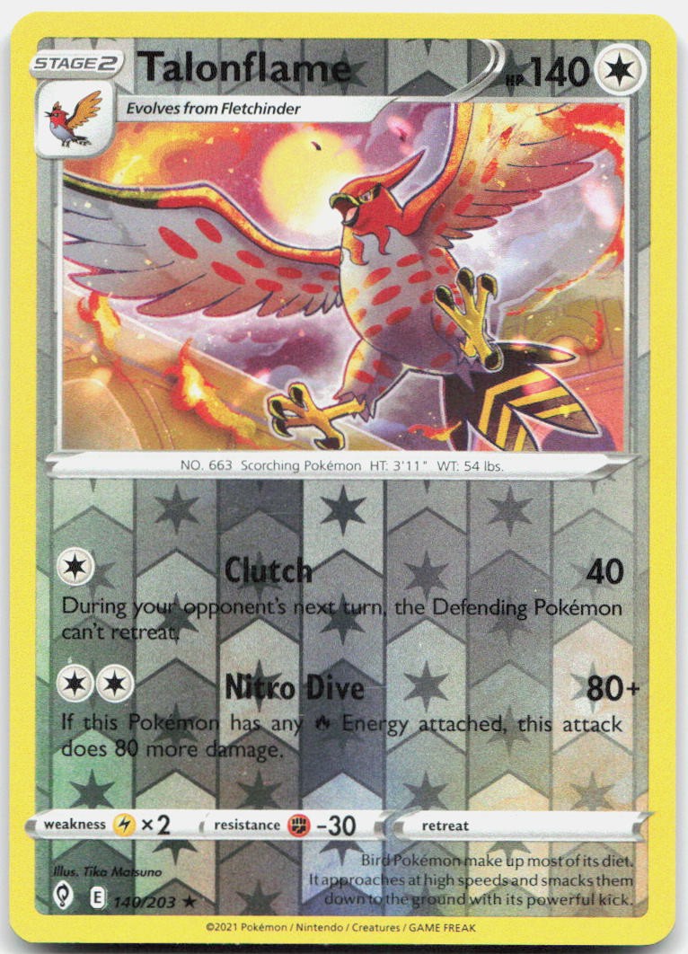 Talonflame 140/203 Rare Evolving Skies Pokemon Reverse Holo Near Mint