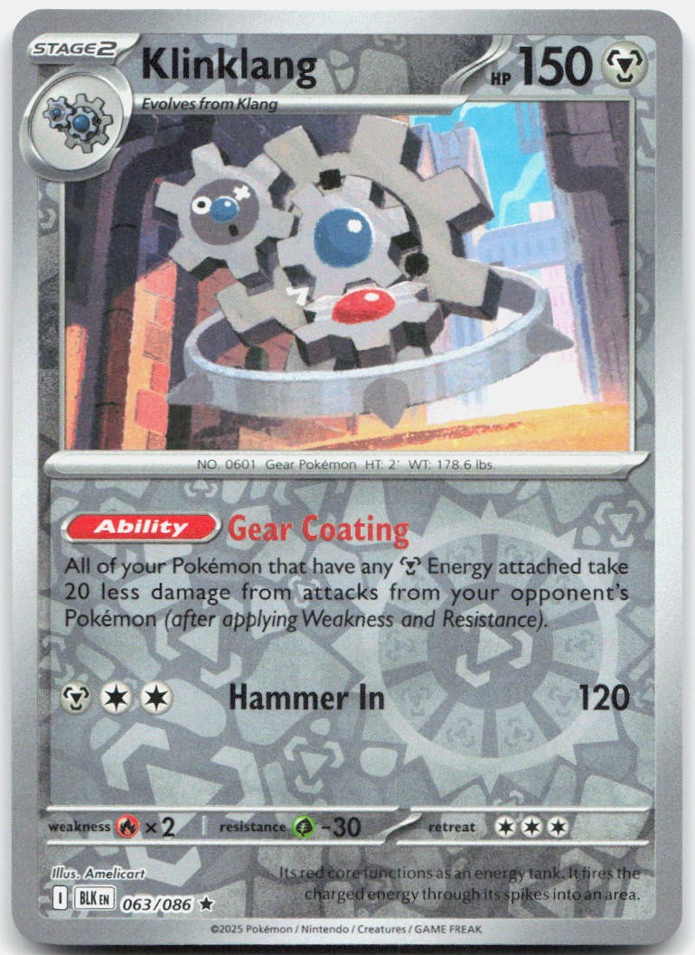 Klinklang 063/086 Rare Black Bolt Pokemon Reverse Holo Near Mint