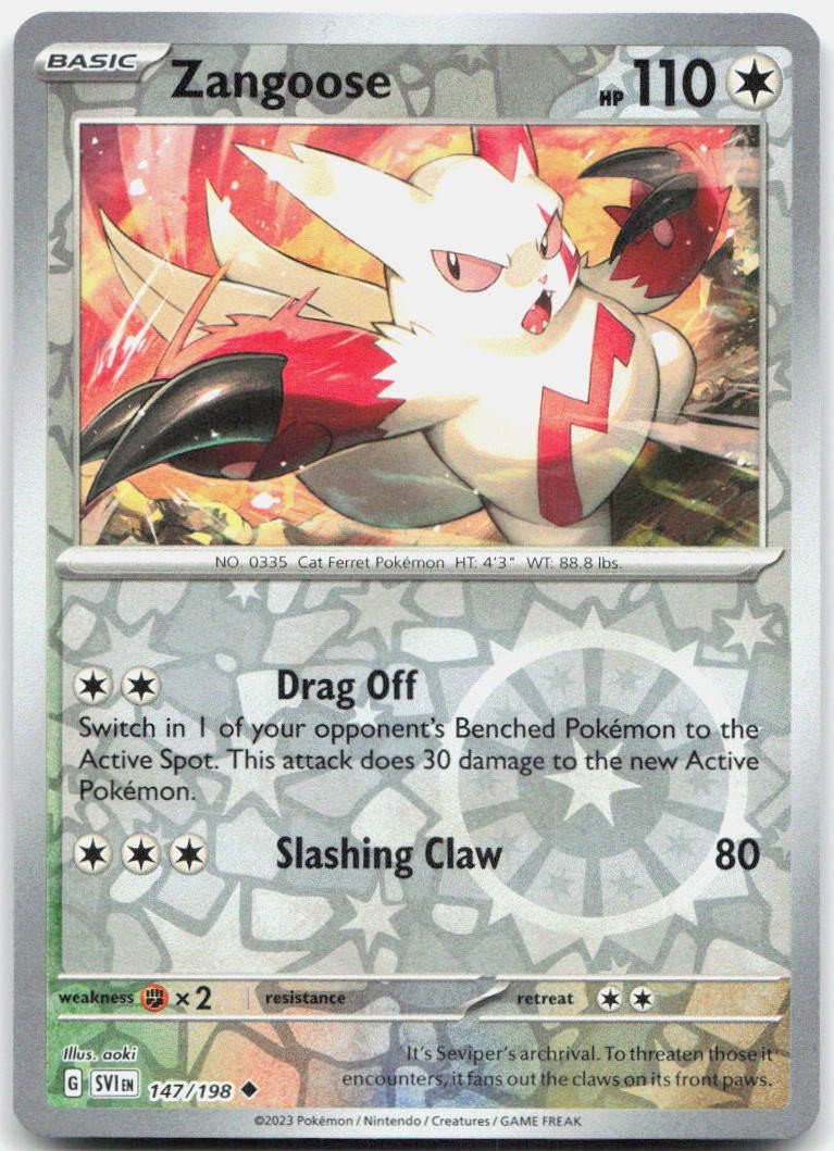 Zangoose 147/198 Uncommon Scarlet & Violet Pokemon Reverse Holo Near Mint