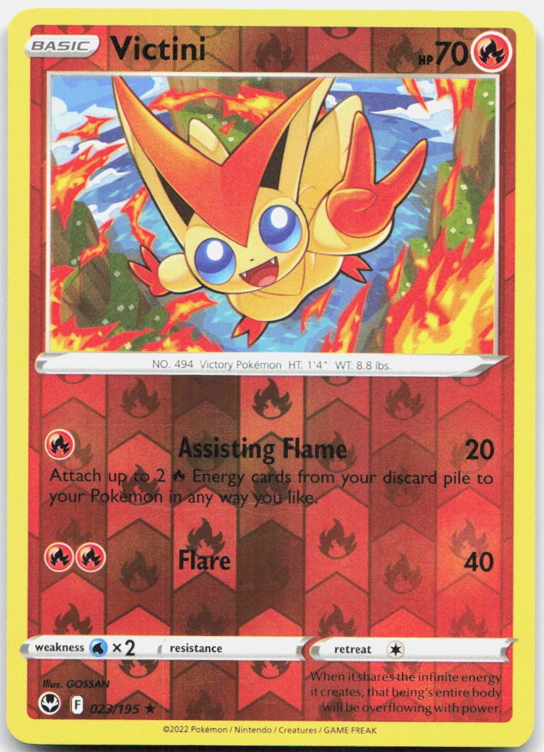 Victini 023/195 Rare Silver Tempest Pokemon Reverse Holo Near Mint