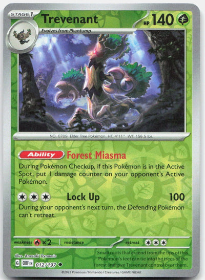 Trevenant Reverse Holo Uncommon SV03: Obsidian Flames 012/197 NM
