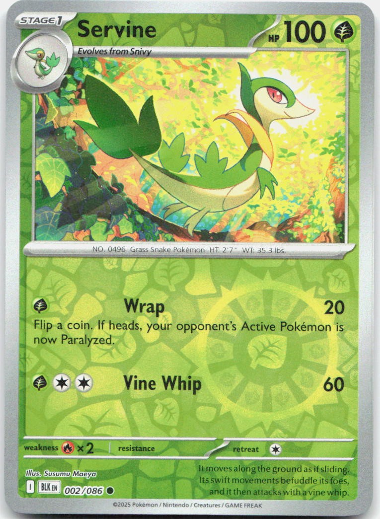 Servine Reverse Holo Common SV: Black Bolt 002/086 NM