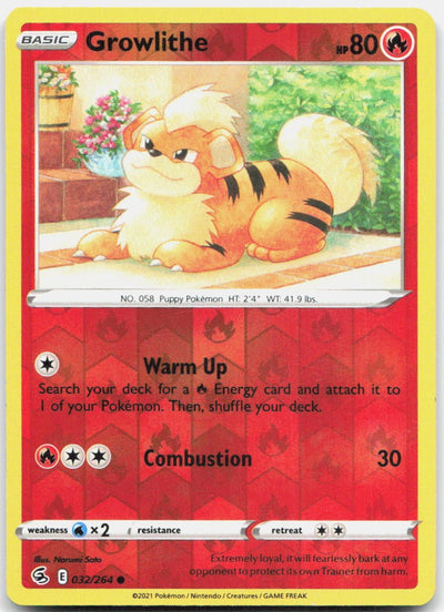 Growlithe 032/264 Common Fusion Strike Pokemon Reverse Holo Near Mint