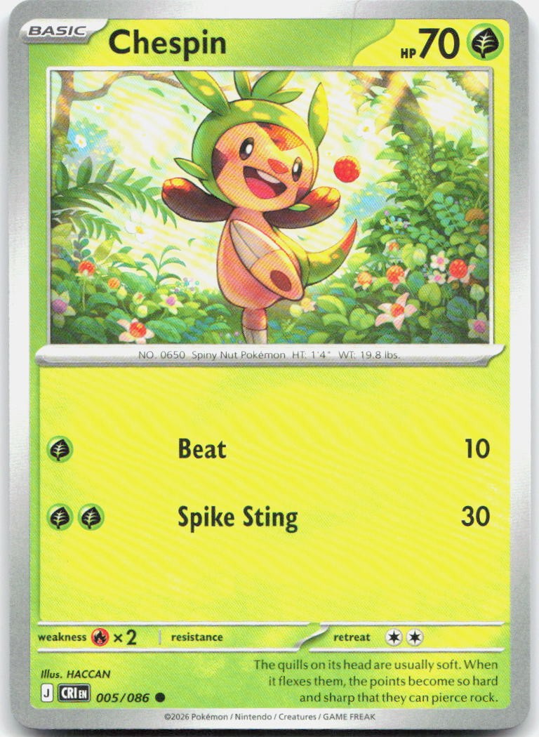 Chespin 005/086 Common Chaos Rising Pokemon Near Mint