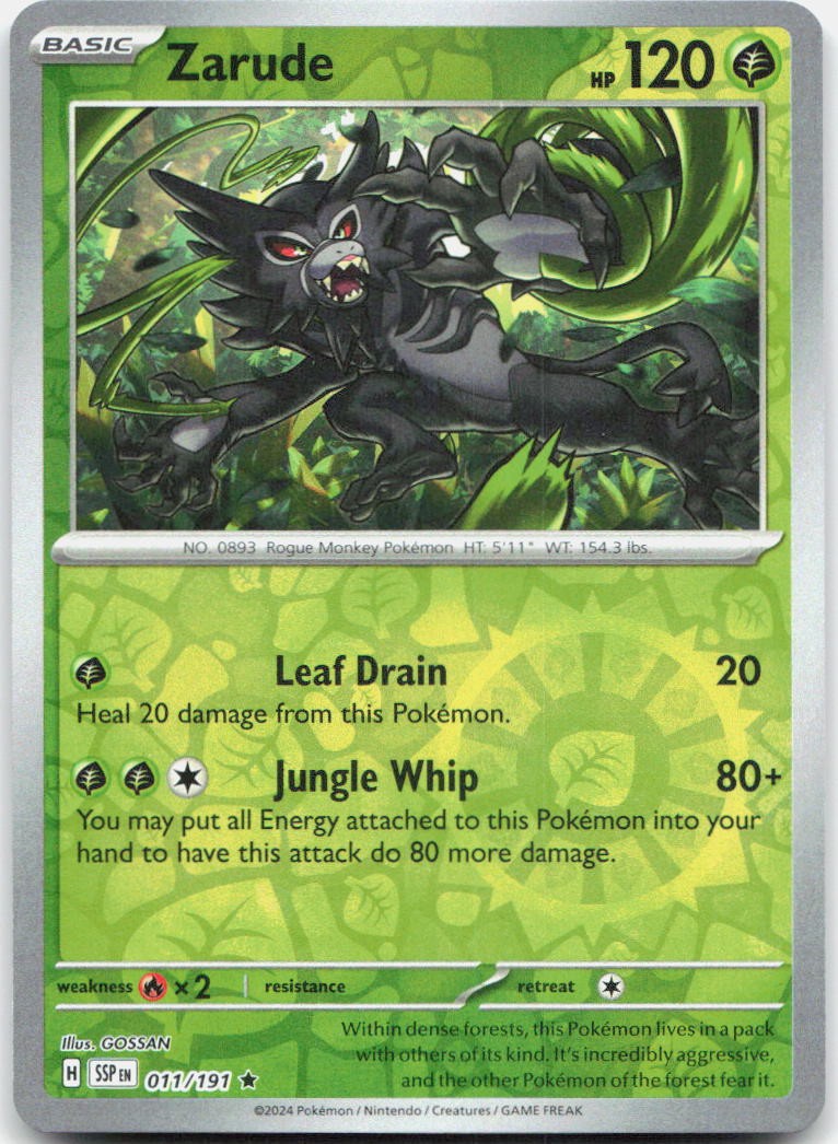 Zarude 011/191 Rare Surging Sparks Pokemon Reverse Holo Near Mint