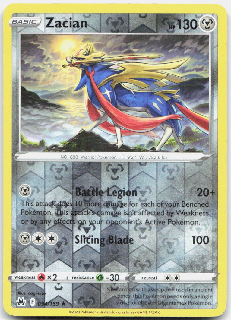 Zacian 094/159 Holo Rare Crown Zenith Pokemon Reverse Holo Near Mint