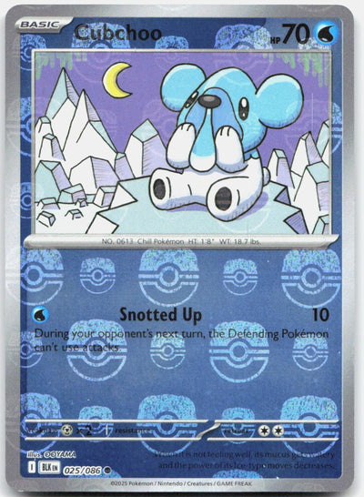 Cubchoo (Master Ball Pattern) 025/086 Holo Common Black Bolt Pokemon Near Mint
