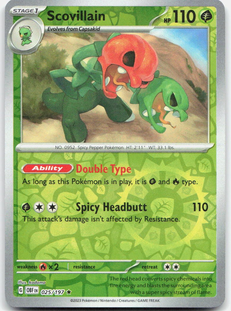Scovillain Reverse Holo Rare SV03: Obsidian Flames 025/197 NM