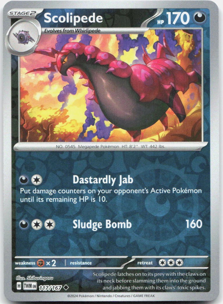 Scolipede 117/167 Uncommon Twilight Masquerade Pokemon Reverse Holo Near Mint