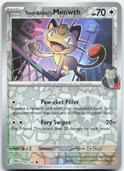 Team Rocket's Meowth 149/182 Common Destined Rivals Pokemon Reverse Holo NM
