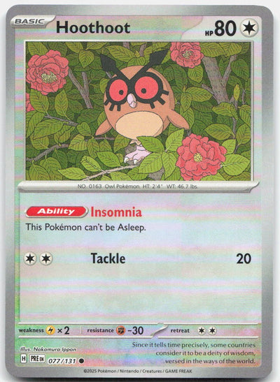 Hoothoot (Poke Ball Pattern) 077/131 Common Prismatic Evolutions Pokemon Holo NM