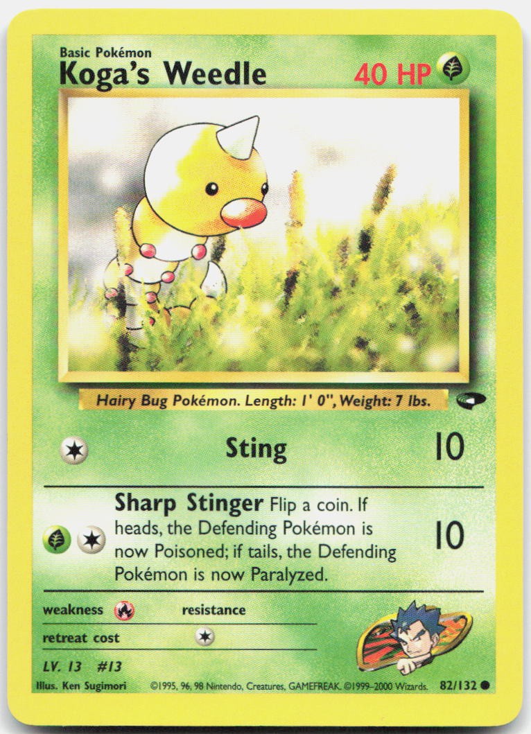 Koga's Weedle 82/132 Common Gym Challenge Pokemon Unlimited Near Mint