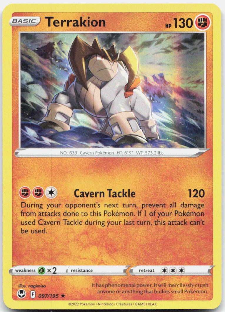 Terrakion 097/195 Holo Rare Silver Tempest Pokemon Near Mint