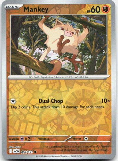 Mankey Reverse Holo Common SV08: Surging Sparks 098/191 NM