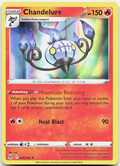 Chandelure 026/196 Holo Rare Lost Origin Pokemon Near Mint