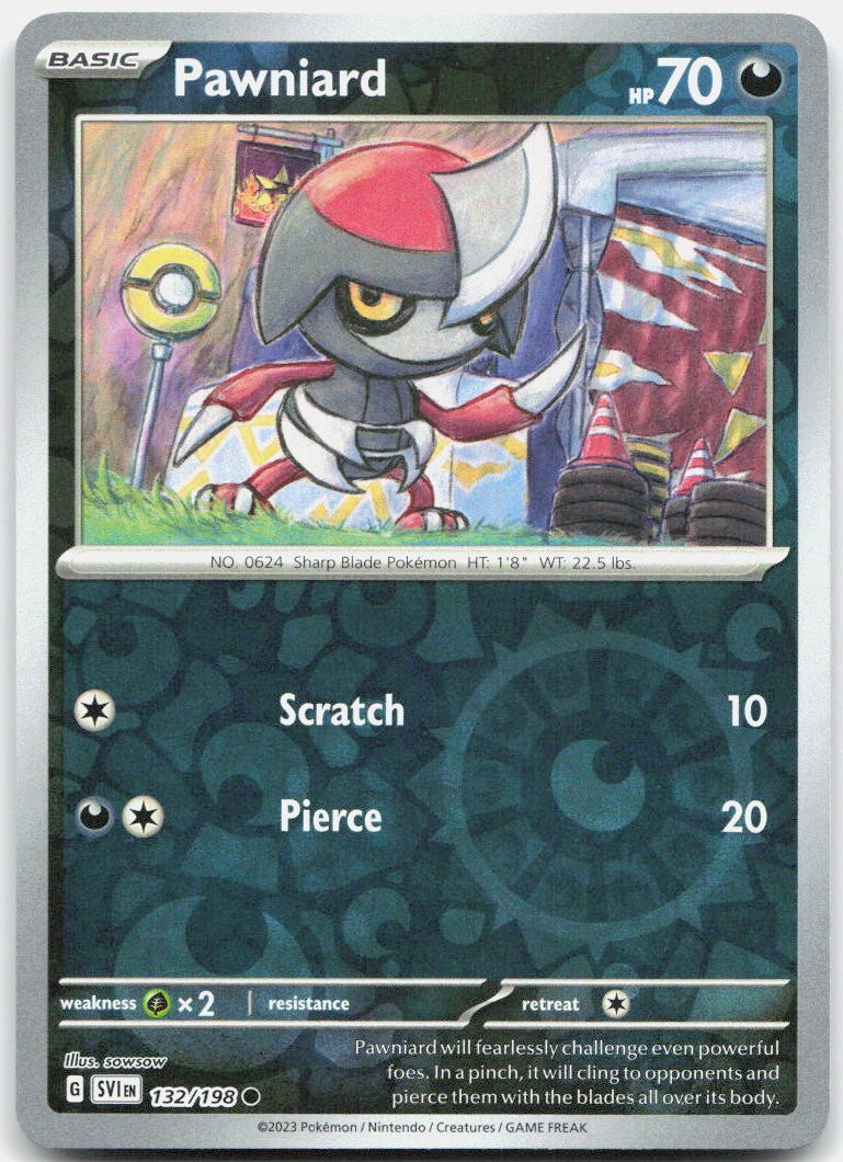 Pawniard 132/198 Common Scarlet & Violet Pokemon Reverse Holo Near Mint