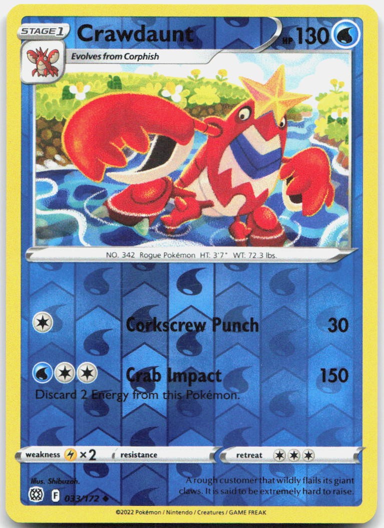 Crawdaunt 033/172 Uncommon Brilliant Stars Pokemon Reverse Holo Near Mint