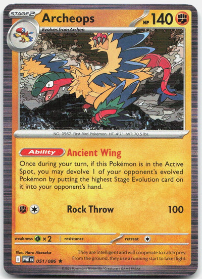 Archeops 051/086 Holo Rare White Flare Pokemon Near Mint