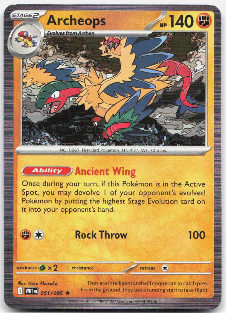 Archeops 051/086 Holo Rare White Flare Pokemon Near Mint