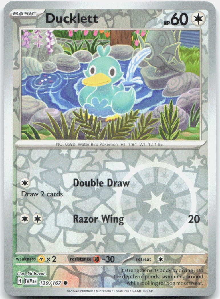 Ducklett 139/167 Common Twilight Masquerade Pokemon Reverse Holo Near Mint