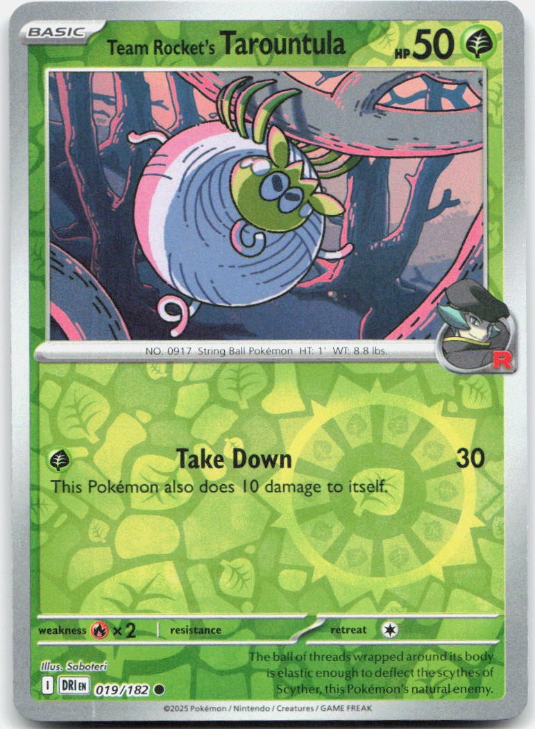 Team Rocket's Tarountula 019/182 Common Destined Rivals Pokemon Reverse Holo NM