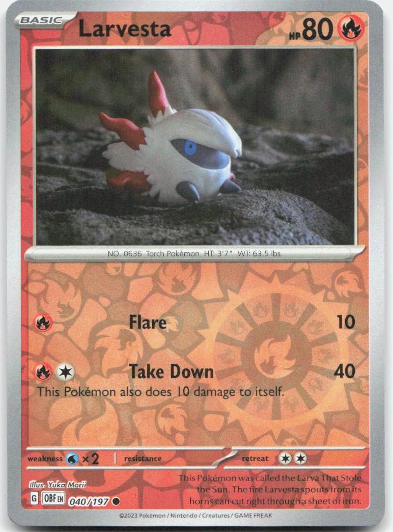 Larvesta 040/197 Common Obsidian Flames Pokemon Reverse Holo Near Mint
