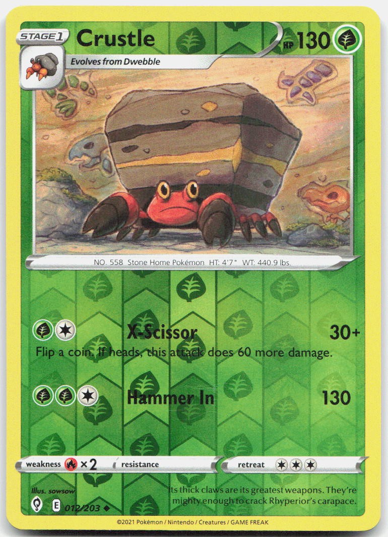 Crustle 012/203 Uncommon Evolving Skies Pokemon Reverse Holo Near Mint