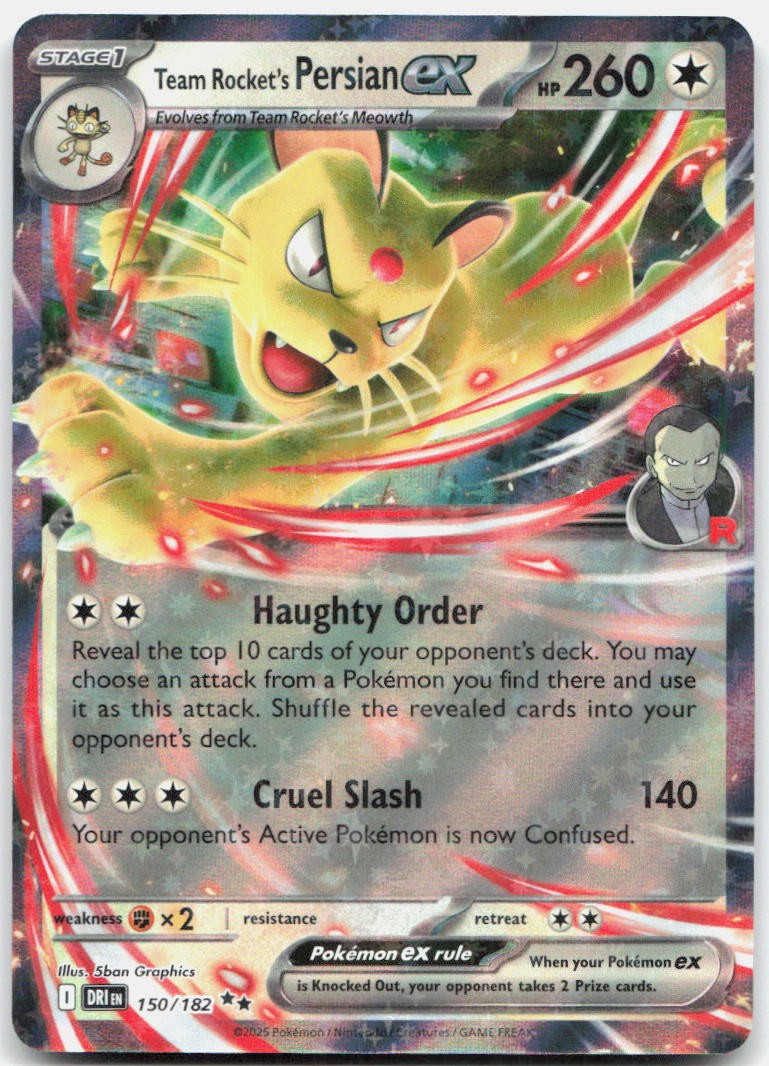 Team Rocket's Persian ex 150/182 Double Rare Destined Rivals Pokemon Holo NM