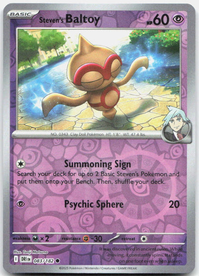 Steven's Baltoy 083/182 Common Destined Rivals Pokemon Reverse Holo Near Mint