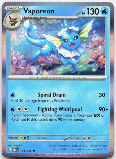 Vaporeon 134/165 Rare 151 Pokemon Holo Near Mint