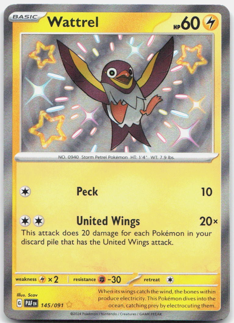 Wattrel Holo Shiny Rare SV: Paldean Fates 145/091 NM