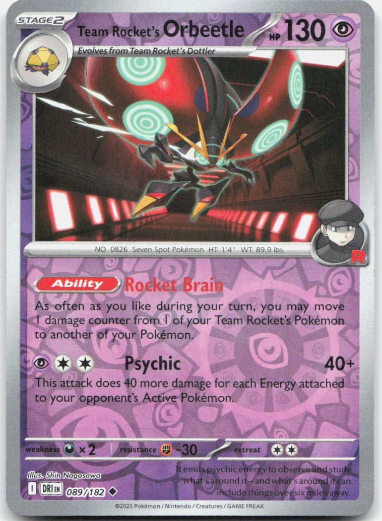 Team Rocket's Orbeetle 089/182 Uncommon Destined Rivals Pokemon Reverse Holo NM