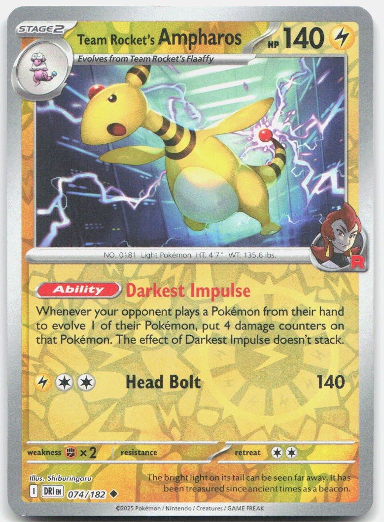 Team Rocket's Ampharos Reverse Holo Uncommon SV10: Destined Rivals 074/182 NM