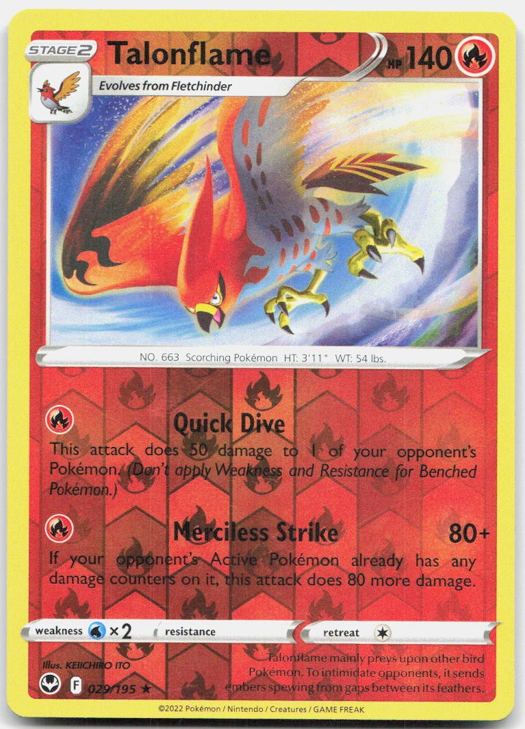 Talonflame 029/195 Rare Silver Tempest Pokemon Reverse Holo Near Mint