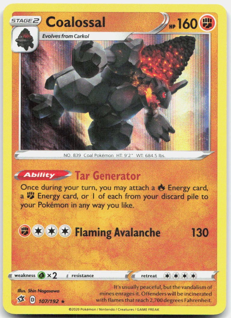 Coalossal 107/192 Holo Rare Rebel Clash Pokemon Near Mint