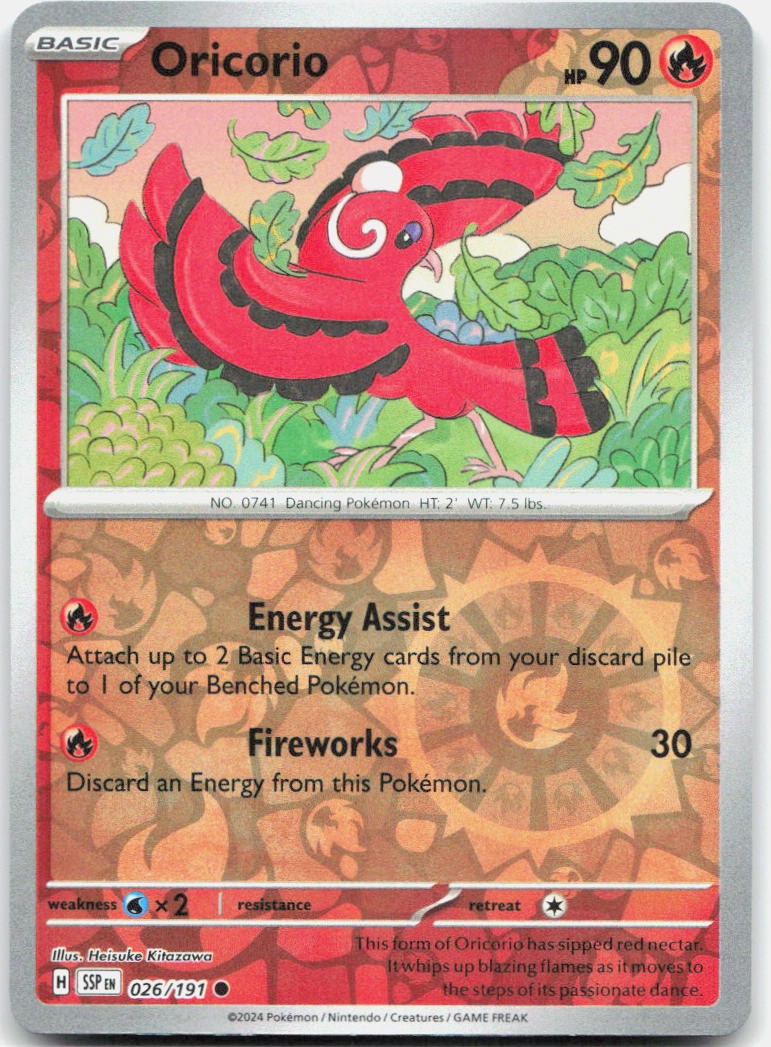 Oricorio Reverse Holo Common SV08: Surging Sparks 026/191 NM