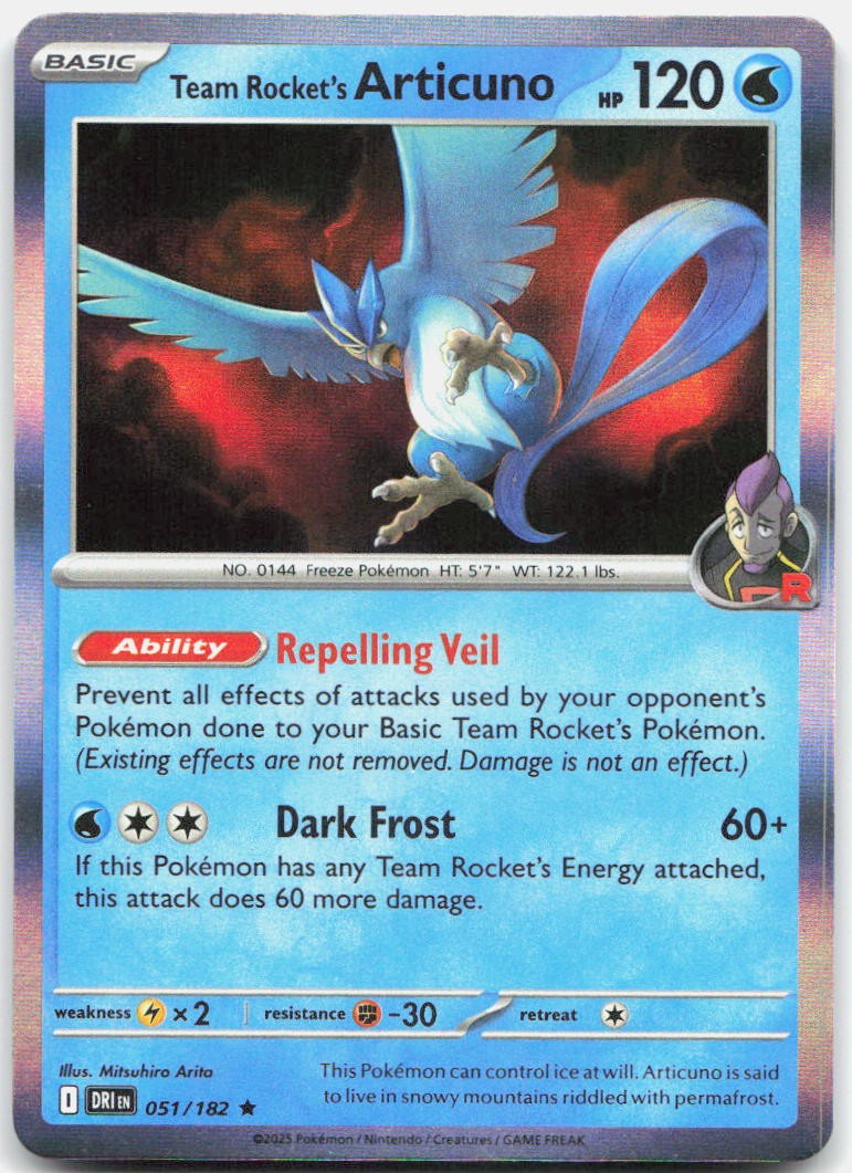 Team Rocket's Articuno Holo Rare SV10: Destined Rivals 051/182 NM